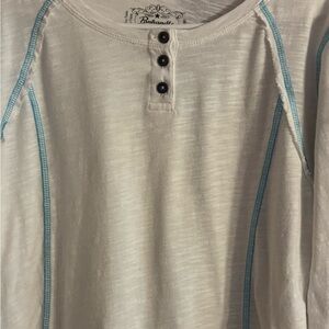 Women's White Long Sleeve Top with Blue Accents